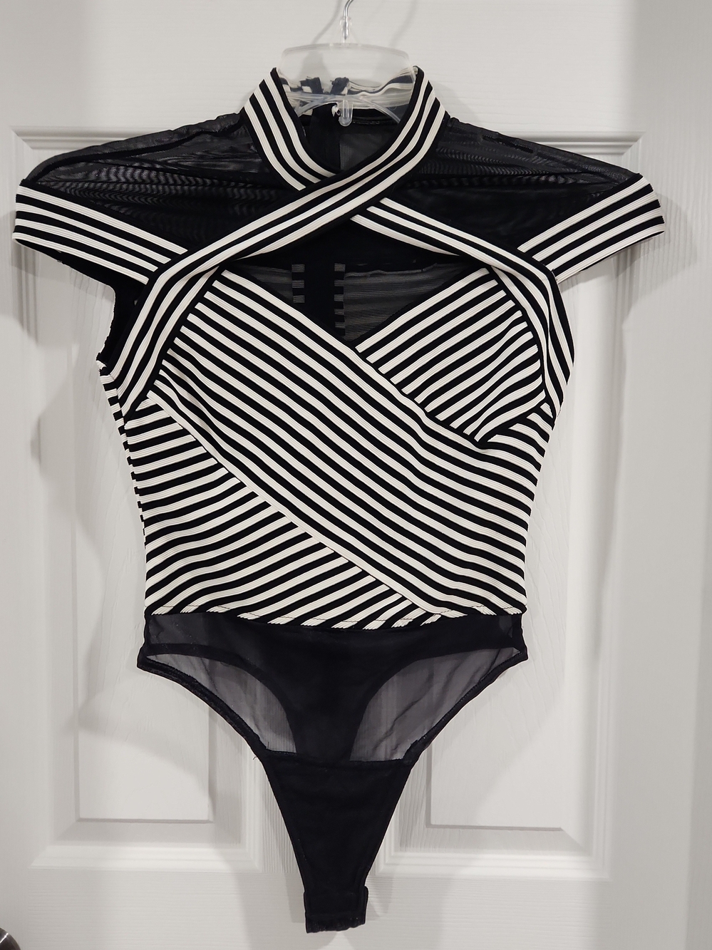 Cache Bodysuits 90s Striped Bodysuit in Black & White Size Small NWT Deadstock - Picture 2 of 8